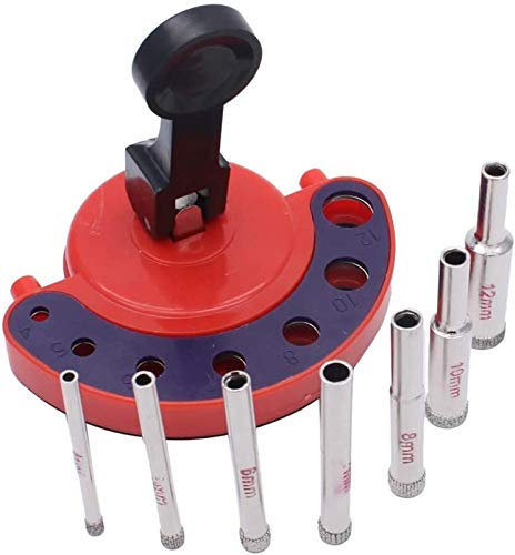 Auoeer Tools 7pc 4-12mm Diamond Core Drill Bit Hole Saw Guide Jig Fixture Vacuum Suction Base Coolant for Tiles, Glass Granite, Ceramic Drill bit Set
