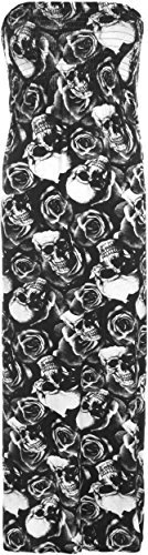 WearAll Grande taille Femmes Imprimé Bandeau Bustier Froncé Robe Longue Maxi - 44-50, Tête de mort roses., 36-38