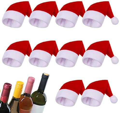 Popuppe 10 Pcs Mini Santa Hat,Lollipop Santa Hats,Bottles Cover Cap,Santa Wine Bottle Topper for Santa Holiday Table Decorations