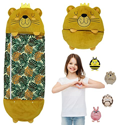 KDBEB 2-in-1-Kuscheltier-Schlafsack, Hlauschiger Kinderschlafsack, zusammenfaltbarer Tierschlafsack mit Kissen für Kinder, weiches Material & waschmaschinenfest, Geschenk für Jungen und Mädchen, XL