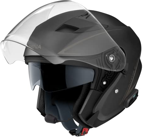 Sena Outstar S Smart Jethelm mit integrierter Bluetooth Intercom & Smartphone Konnektivität (Schwarz, M)