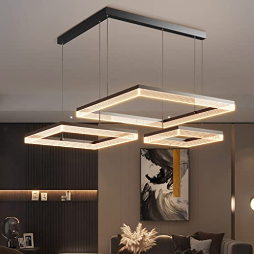 JMrider Pendelleuchte Modern LED 115W Wohnzimmer 3 Ringe Schwarz Quadrat Hängelampe Acryl Höhenverstellbar Hängeleuchte Dimmbar Mit Fernbedienung Beleuchtung Pendellampe Schlafzimmer Büro Kronleuchter
