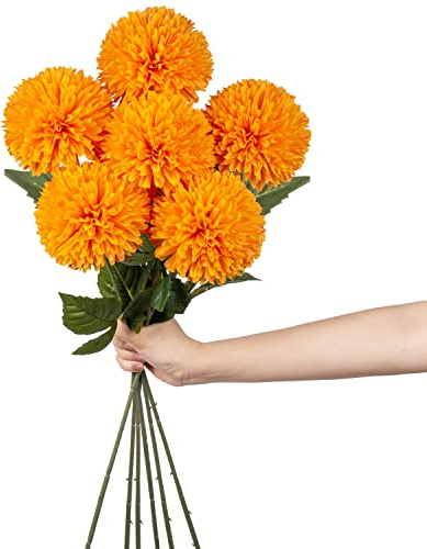 10cm groß Kunstblume Hortensie mit 63cm Langer Stiel, 6 PCS orange Künstliche Hortensie Blumen, Kunststoffblume Hortensie für Hochzeits Deco, Heimdeko, Büro, Garten Party Deco, Blumenarrangement