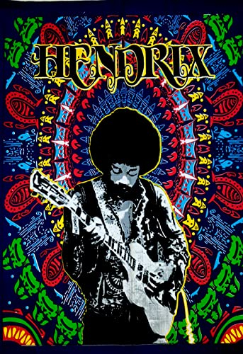ICC Jimi Hendrix Gitarre Poster Wandbehang Trippy Wandteppiche 76,2 x 101,6 cm Jimmie Hendrix Rock Legende Musik Tapisserie Jimmy Bohemian Dekoration Psychedelic Hippie Groß Vintage Decor Blau