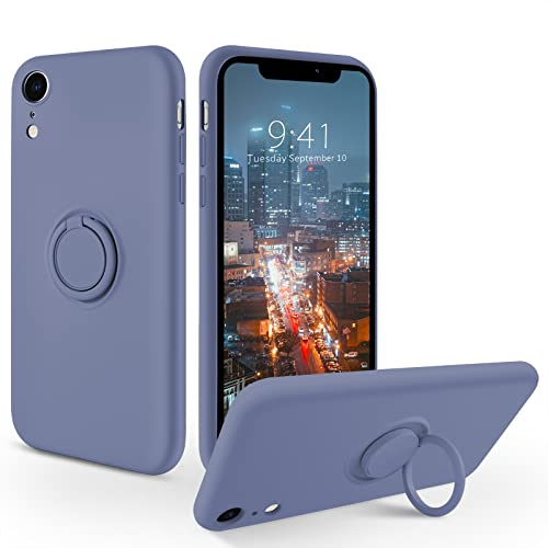 SouliGo Funda para iPhone XR, iPhone XR, funda de silicona de gel, carcasa fina, con anillo de 360 grados, soporte estable, funda para iPhone XR/iPhone 10 XR 6.1, gris lavanda