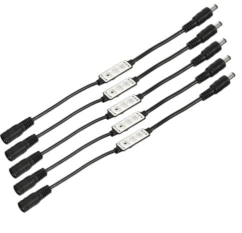 sourcing map LED Strip Dimmer, 12V to 24V 3 Keys Mini Brightness Adjustable Controller Lamp Switch with DC Plugs for Single Color Strips, Black Pack of 5
