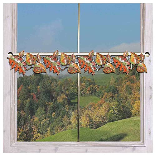 Feenhaus-Scheibengardine Herbst-Laub Echter Plauener Spitze Spitzengardine Bunte Blätter 14 cm hoch