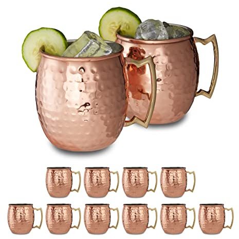 Relaxdays Verre Moscow Mule en Lot de 12, pour Cocktails, Boissons Froides, Mugs en Acier Inoxydable, 0,5 l, cuivre