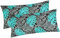 Baumwoll Renforcé Kissenbezug - 2er Set in 40x80cm - Blätter in Grau, Schwarz und Türkis - Kopfkissen-Bezug, Kissenhülle, Dekokissenbezug aus 100% Baumwolle (KY-630/1-40x80)