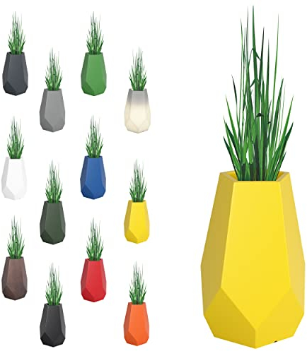 Monumo®️ Bari Blumentopf Groß XXL mit Innenkasten wetterfest, Blumenständer für Garten, Pflanzentopf für Balkon, moderner Blumenvase, Blumenkübel, viele Farben (46 cm x 46 cm x 71 cm, Gelb)
