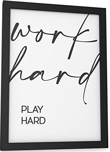Papierschmiede® Typografie Poster, Work Hard, Play Hard (elegant), DIN A5 (15x21 cm), Wanddeko Wohnzimmer, Schlafzimmer, Küche, schwarz-weiß Bild mit Spruch OHNE Rahmen