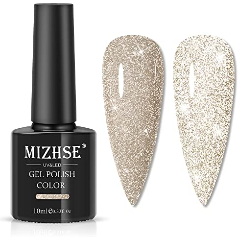 MIZHSE UV Nagellack Glitzer, Reflektierendes Gelpoliermittel Funkelnder Glitzer Nagellack UV Glänzender Diamant Gel Gold Sparkly Gel Nail Polish für Nageldesigns Nail Art Starter Kit 10ml