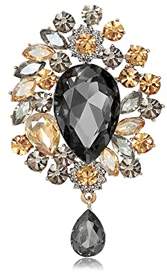 Oenothera Brosche mit Anhänger, Kristall Brosche, Schwarzgold Brosche, Dekoration von Frauenkleidung, für Frauen Freundin Partei Dekoration Geschenk