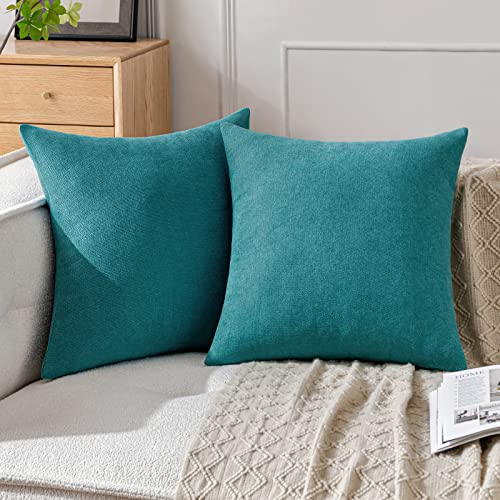 MIULEE 2er Set Kissenbezügen Chenille Dekorative Kissenbezüge mit verstecktem Reißverschluss Geeignet für Schlafzimmer Wohnzimmer Wohnzimmer 45x45 cm Pfauenblau
