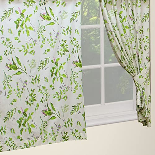 Kitchenwise 46 x 42 Herbs Curtains, Tie Backs, Flower Rosemary Thyme Mint Green Purple Pink