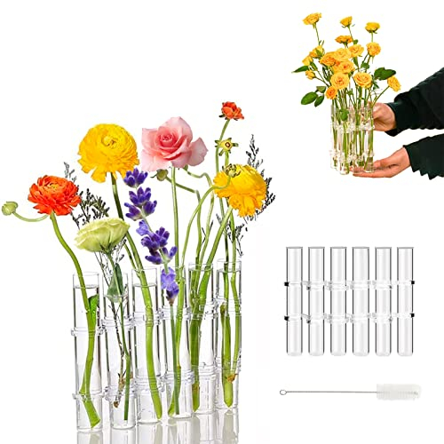 6 Stück Aufklappbare Blumenvase, Klare Reagenzglas Blumenvasen, Kreative DIY Aufklappbare Blumenvasen Reagenzglas Reagenzglasvasen Für Blumen, Dekorativer Pflanzgefäß Blumenhalter für Home Dekor