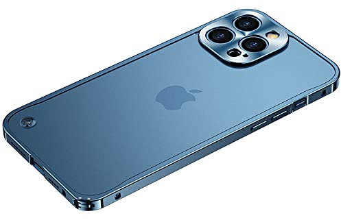 MARICE Luxury Metal Border Shockproof Phone Case For iPhone 11 12 13 14 Pro Max Matte Acrylic Back Plate Material Protection Cover,Blue,For iphone 14 Plus