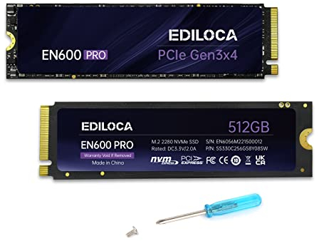 Ediloca EN600 PRO 512 GB Interne SSD PCle 3.0x4, NVMe M.2 2280, SLC-Cache, 3200 MB/s Lesen, 2800 MB/s Schreiben, 3D NAND TLC, Internes Solid State Drive, kompatibel mit Desktops und Laptops
