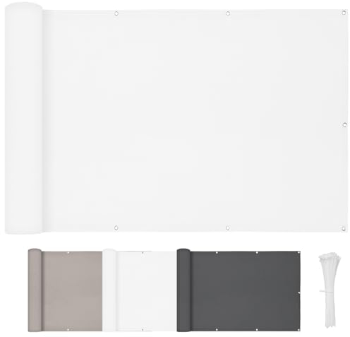 HENG FENG Frangivisto Balcone 0.9x4m, PES Impermeabile Copri ringhiera Balcone, UV-Resistente, Protezione della Privacy, con Cinghie, Bianco