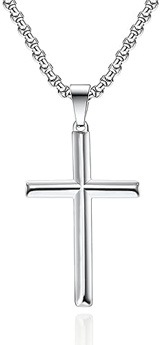 Brateuanoii Pendentif Croix, Collier Croix Homme, Chaine Argent Homme, Croix Chaîne Hommes Croix Pendentif Croix Chrétienne Bijoux Hommes Et Femmes Noël, Cadeau De La Saint-Valentin
