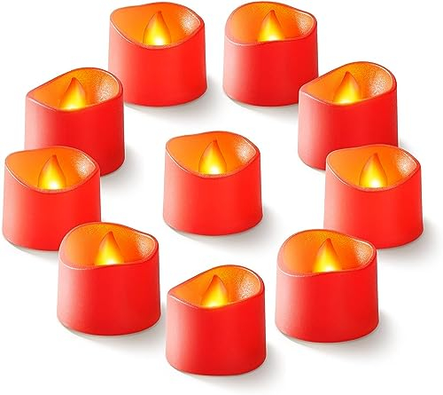 Homemory Rote flammenlose Teelichter, 24 Stück, flackernde LED-Teelichter, batteriebetrieben, für Halloween, Weihnachten, Batterien im Lieferumfang enthalten