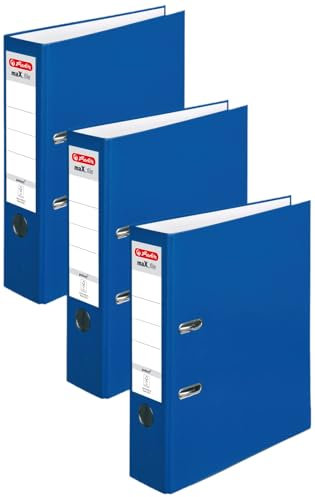 Herlitz 5480405 Ordner maX.file protect A4 (8 cm mit Einsteckrückenschild) blau (Packung mit 3)