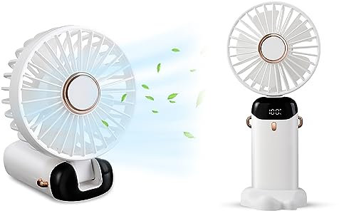 ASAB Handheld Fan 4200mAh USB Rechargeable Battery Adjustable 5 Speeds Portable and Easy to Hold Desk and Pocket Fan with 90° Foldable Design 12 Hours Timing Low Noise Operation with LED Display