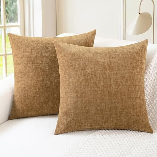 CaliTime Gemütliche Kissenbezüge für Couch, Sofa, Heimdekoration, einfarbig, weiches Chenille, 40 x 40 cm, Aprikosenbraun, 2 Stück