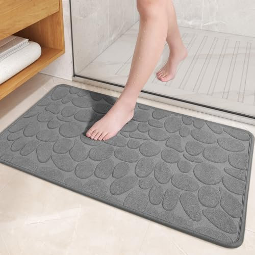 COLOR&GEOMETRY Rubber Backed Bath Mat 40 x 60 cm, Non Slip Thin Bathroom Mat Quick Dry, Machine Washable, Absorbent Bath Mats for Bathroom, Tub and Shower - Grey