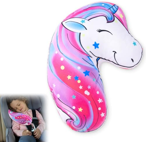 MHJY Gurtpolster Auto Kinder Gurtschutz Einhorn Schlafkissen Gurtkissen Autogurt Polster Schulterpolster Sicherheitsgurt Kissen Nackenstütze Kopfstütze Pad für Reisen Mädchen Jungen
