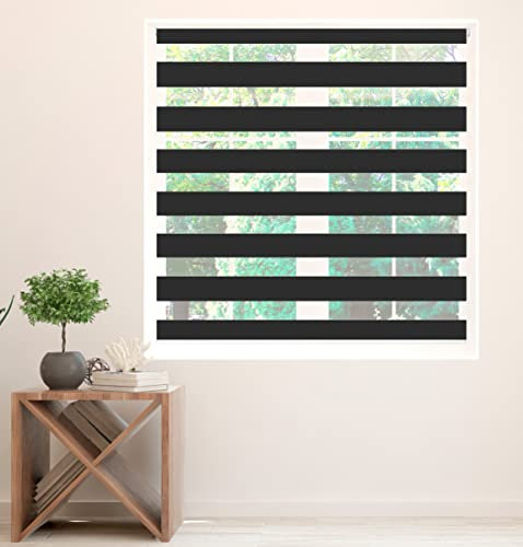 Zebra Blind Day and Night Roller Blind Aluminium Frame Dual Layer Fabric Modern Window Blind Easy to Install Easy Clean Privacy Living Room Kitchen Bedroom Bathroom 155 cm Drop (Black, 40cm Width)