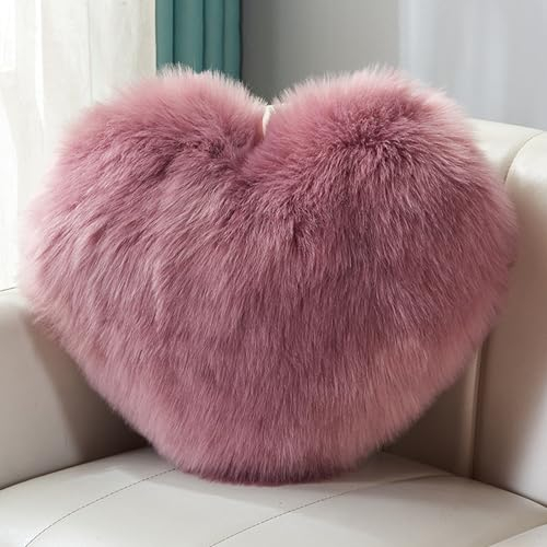 CINY Dekokissen Kissen Plüschkissen Herzform Flauschig Superweiches Zierkissen Waschbar Warm & Gemütlich Dekoration Geschenk für Mädchen Valentinstag für Wohnzimmer Sofa 40 x 50 cm Traubenpurpur
