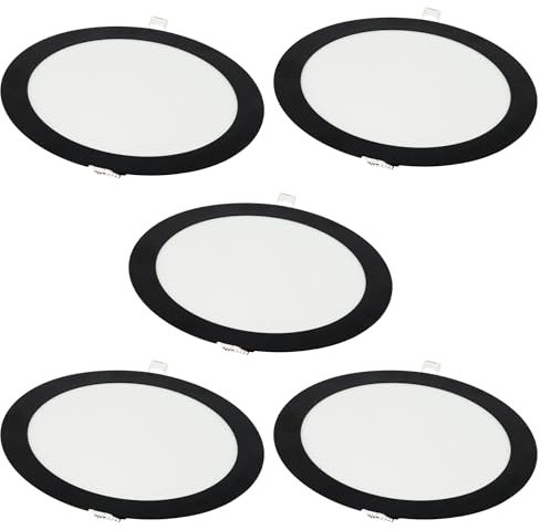 Jandei - Pack 5x Downlight LED 18W Redondo, Empotrable, 1440 Lum, Interior IP20, Marco Acabado Negro, Hueco Corte Ø 200-Ø 205 mm, Extraplano 13mm, Transformador Incluido (Blanco Frío 6000k)