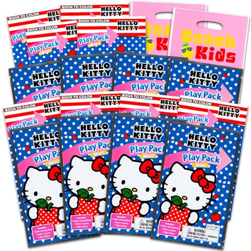 Set di 8 mini bomboniere Hello Kitty – Bundle con 8 Hello Kitty Play Pack | Mini libri da colorare, adesivi e sacchetti per caramelle (decorazioni per feste di compleanno Hello Kitty)