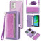 Asuwish Phone Case for Motorola Moto E13 Zipper Wallet Detachable Cell Cover with Tempered Glass Screen Protector Crossbody Lanyard Strap Bling Glitter Flip Card Holder Slot E 13 4G 2023 Women Purple