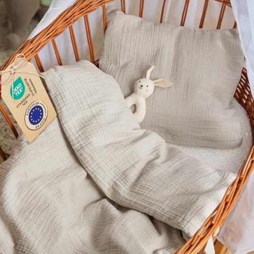 Laleni Baby & Kinder Bettwäsche Set 80x80cm + Kissenbezug 35x40cm, 100% Baumwolle, Oeko-TEX Zertifiziert, Grau