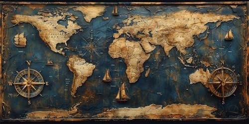 30X60CM Peinture par Numéros Adulte Carte Du Monde, DIY Rétro Peinture Numero Enfant, Peinture Numero Adultes Loisirs Créatifs, Acryliques Paintings avec Peintures et Pinceaux, Decoration Chambre