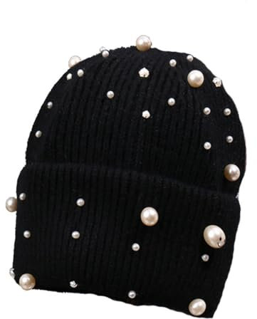 Wisafory Damen Strickmütze mit Perlen Beanie Mütze Warm Wintermütze Atmungsaktiv Bequem Damenmützen Gestrickte Mütze Elastisch Thermomütze Skimützen Laufmütze für Frauen Mädchen Schwarz