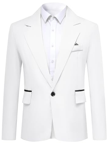 YOUTHUP Casual Sports blazer för män, lättvikt, normal passform, 1 knapp, affärskostym, jacka, Vitt, 3XL