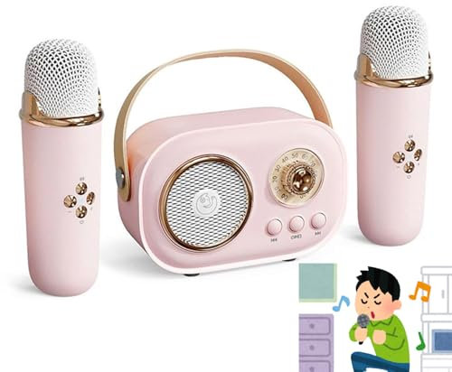 Mini Karaoke Machine Portable Bluetooth Speaker,Mini Karaoke Machine for Kids,Mini Karaoke Machine with 2 Wireless Microphones, with 6 Sound Modes (Pink)