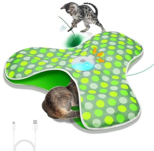 Sofolor Interactive Cat Toy, Automatic Cat Toys for Indoor Cats, Hide and Seek Cat Toy with Motion Activated, Moving Feather, Chirping, USB Rechargeable