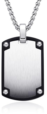 Dada Gioielli Collar Hombre Acero Placa Militar Negro y Plata | Placa 26x17 mm, Acabado enmarcado, Cadena ajustable 45+5 cm