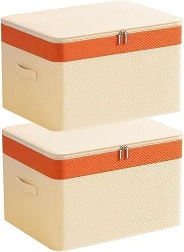 Foldable Smart Space Storage Boxes - 48L with Lids Stackable Storage Bins with Handle, Double Zips, Clear Windows Great for Storing Duvets Blankets Bedding Clothes Towels Sweaters Toys Books, 2 Pack