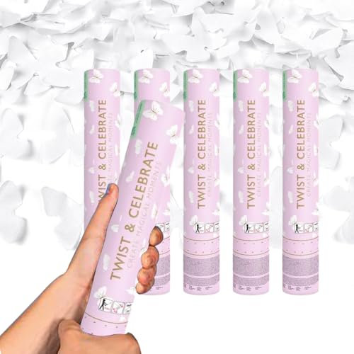 SPARKLERS CLUB Canone per coriandoli 28 cm, portata 5-8 metri, ideale per matrimoni, compleanni, feste, di alta gamma, sicuro, durevole, effetto spettacolare garantito (farfalla bianca, 2, cannoni)