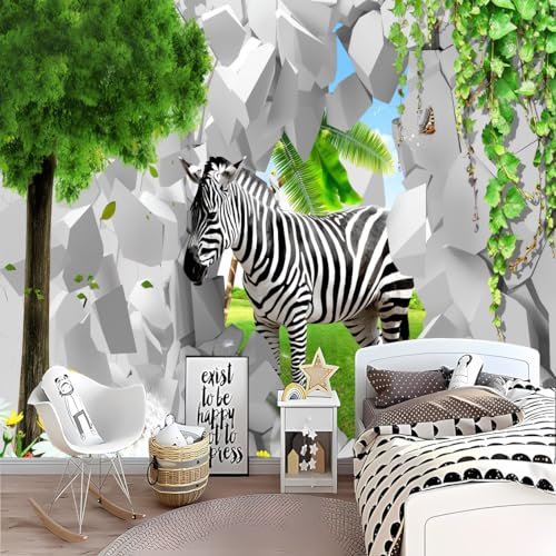 DSKJoviality Custom Size Mural Animal Wallpaper Peel and Stick Wallpaper 3D Zebra Wallpaper Self-Adhesive Large Mural Applicable to The Wall Decoration Living Room Bedroom