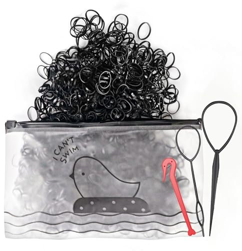 Wosyoodo 1000 Pièces Petit Elastique Cheveux, Mini Elastique Caoutchouc, Caoutchouc pour Cheveux Fins et Tressage Cheveux, avec 2 Outil Queue de Cheval, Coupe Élastique