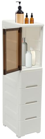 LOIRIIC Badezimmerschrank mit Schublade, Kleiner schmaler Toilettenregalschrank, Kunststoff-Eckschrank 25 * 38 * 107cm Aufbewahrungsschrank, für WC, Schlafzimmer, Küche