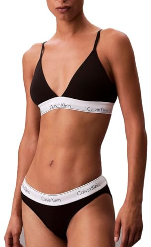 Calvin Klein Damen Triangel BH Lightly Lined mit Logobund, Schwarz (Black), L