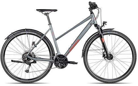 Axess Veris Street Trapez | Crossbike | 27-Gang Schaltung | 28 Zoll Damenfahrrad | Hydraulische Scheibenbremsen, Farbe:Grey, Rahmengröße:52 cm
