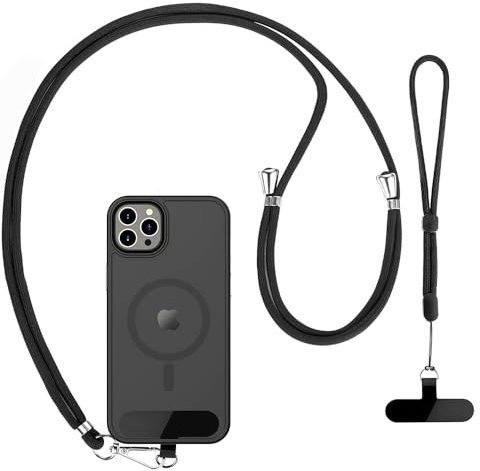 Caremore Cordon Telephone Portable1 Pcs Bandeau de Cou Réglable,1 Pcs Bandeau de Poignet,2 Patchs Noirs Durables,Corps croisé Universel, Multifonctionnel Compatible avec la Plupart des Smartphones
